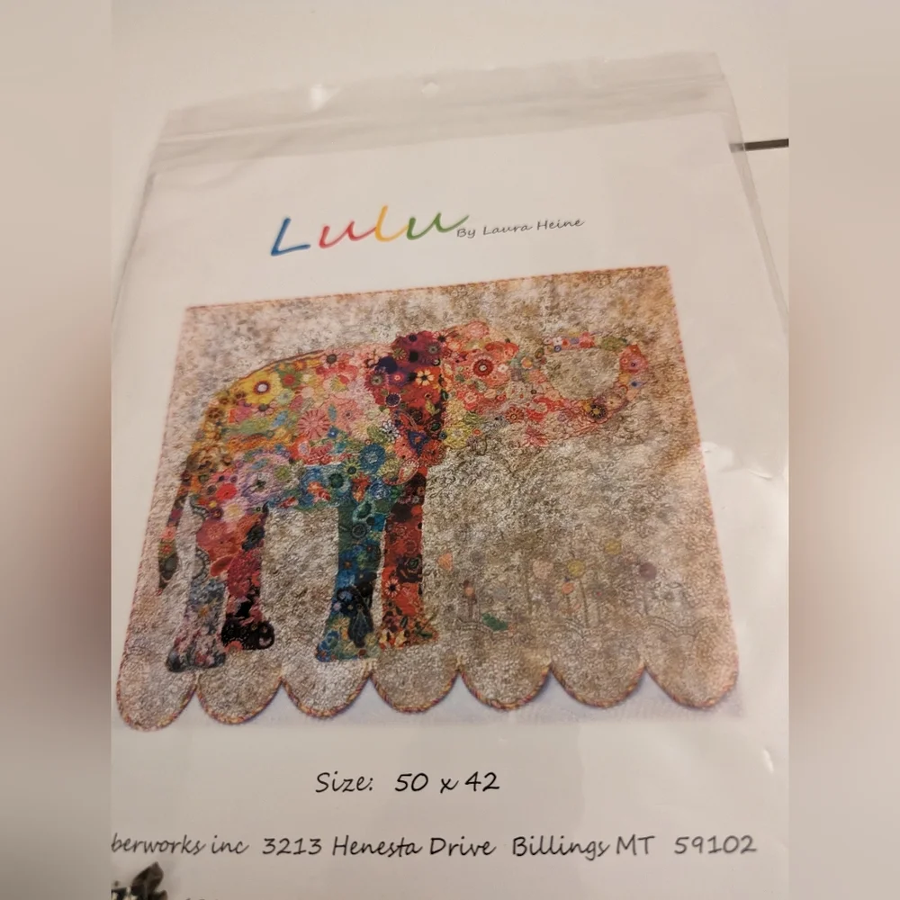Lulu Elephant Quilt Pattern by Laura Heine Fiberworks inc, Applique Wall Hanging
